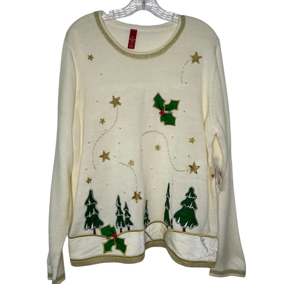 Ugly Christmas Sweater Sweaters - Christmas Women's Sweater NWT White / Green / Gold Ugly Christmas Plus Size XXL